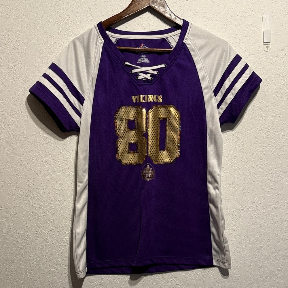 Purple Gold Minnesota Vikings Women's Sports Top Sequins Lace-Up V Neck Size L